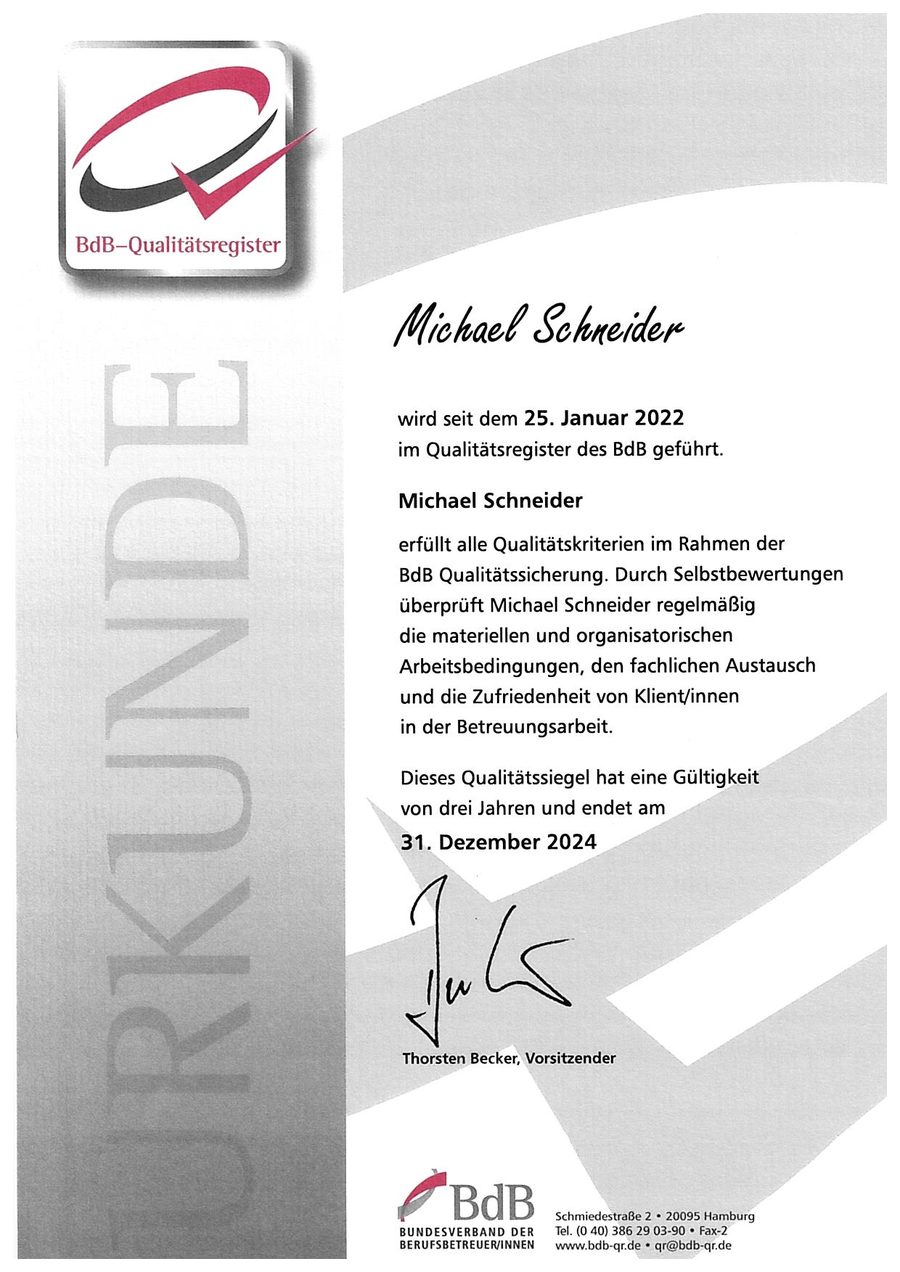 BdB-Qualitätsregister Urkunde