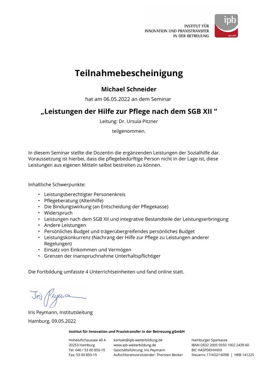 ipb TB Hilfe zur Pflege SGB XII