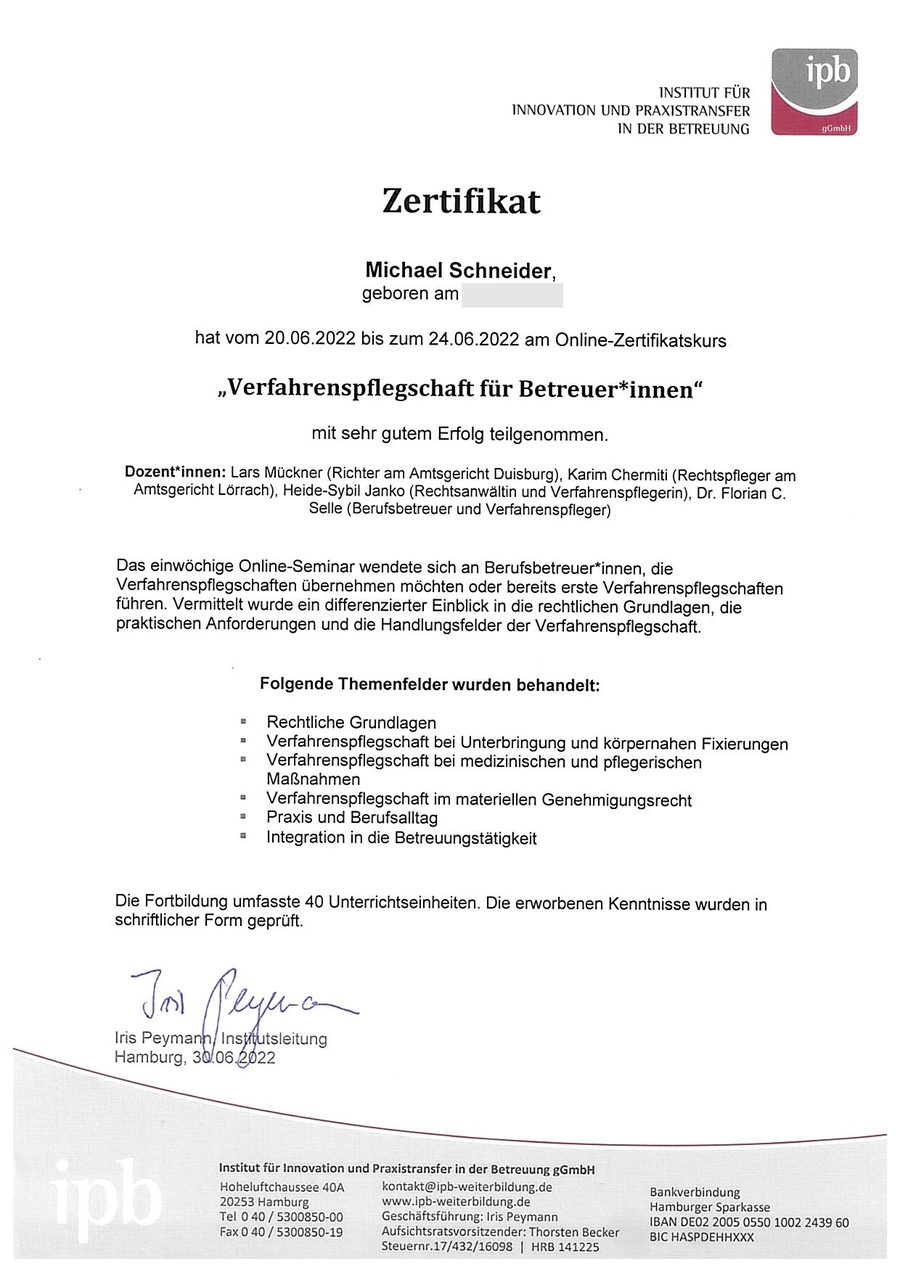 ipb Zertifikat Verfahrenspflegschaft